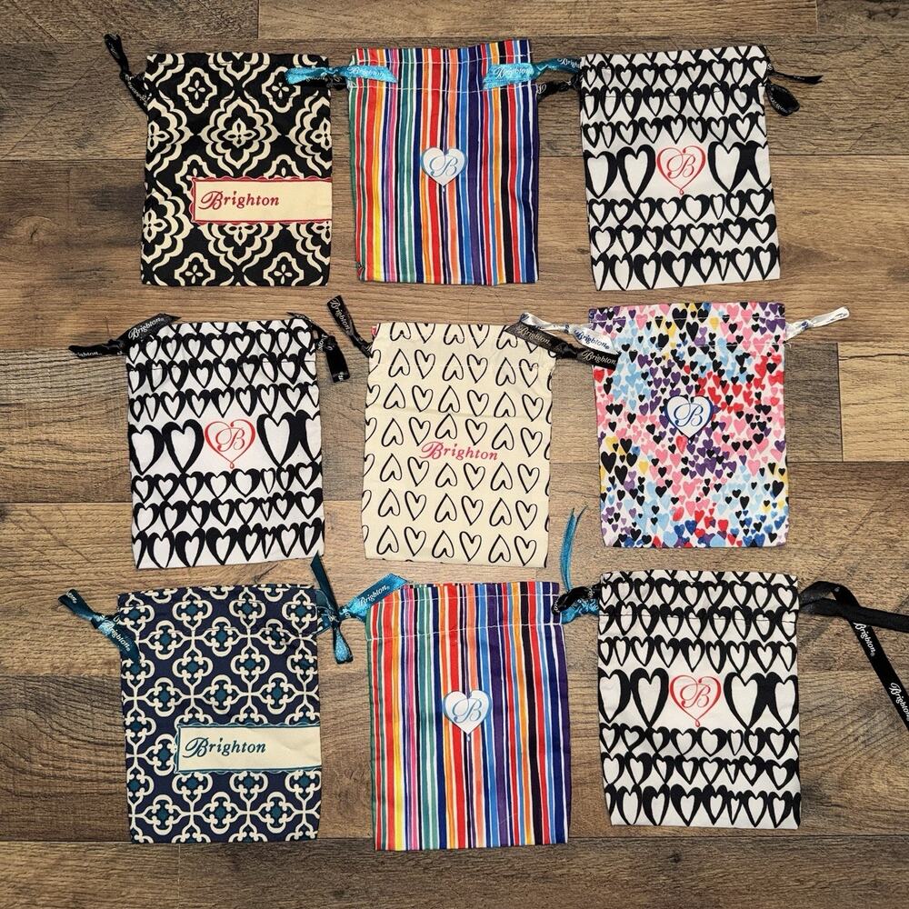 Brighton Drawstring Fabric Jewelry Dust Bag Hearts 4.5”x6” Lot Of 9